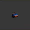Red And Blue Wooden Boat Floating On Blue Rippled Water Surface