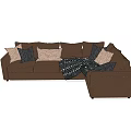 Cozy Brown Sectional Sofa With Decorative Throw Pillows And Soft Blanket 3d model