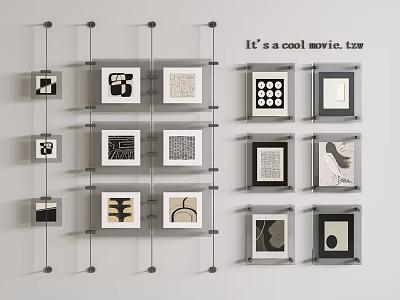 Stylish Modern Abstract Paintings With Multiple Geometric Patterns Framed Wall Art Arrangement 3d model