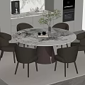 Elegant Modern Dining Table Set With Round Marble Top And Four Upholstered Chairs 3d model