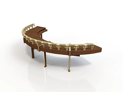 Elegant Curved Wooden Bar Counter With Gold Accents And Sturdy Metal Legs 3d model
