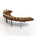 Elegant Curved Wooden Bar Counter With Gold Accents And Sturdy Metal Legs