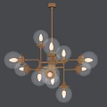Modern Chandelier With Brass Frame And Clear Glass Bulbs For Interior Lighting