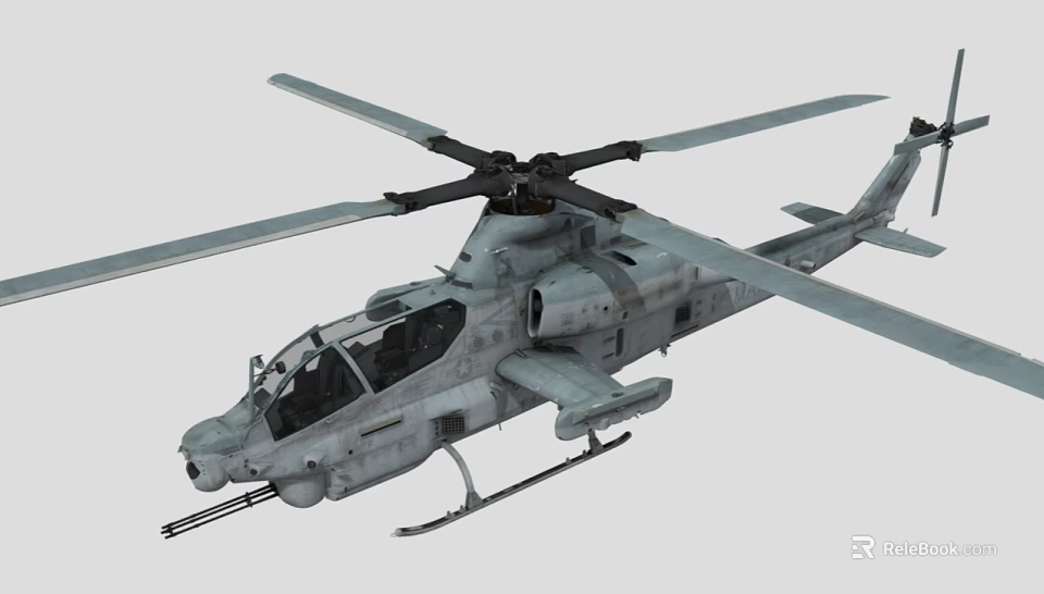 Military Helicopter With Gray Fuselage Twin Rotors And Nose Machine Gun Design 3d model 