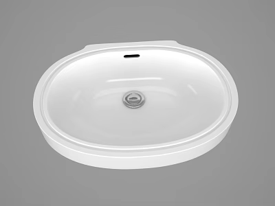 White Oval Shaped Ceramic Washbasin with Countertop Mount Design Integrated Drain and Modern Style 3d model