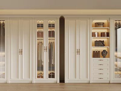 Elegant Modern White Wardrobe Design With Glass Doors Drawers And Storage For Clothes Accessories 3d model