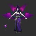 Mystical Game Female Character With Purple Black Wings Purple Gown Golden Ornaments And Lotus Flower