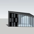 Modern Commercial Complex Featuring Glass Curtain Wall Sloped Roof And Vertical Lines