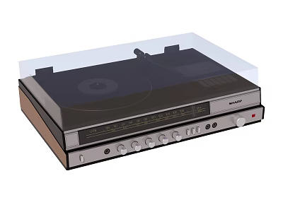 Hi Fi Turntable Audio System With Clear Cover Classic Design And Control Knobs 3d model