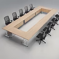Wooden Rectangular Conference Table with Black Office Chairs in Modern Office Space 3d model