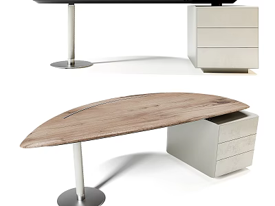 Modern Office Desk With Wooden Top Metal Legs And Drawer Cabinet Design Setup 3d model