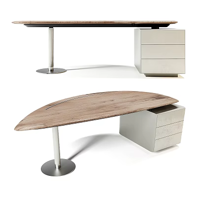 Modern Office Desk With Wooden Top Metal Legs And Drawer Cabinet Design Setup 3d model