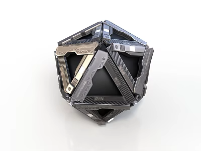 Polyhedral Tech Device Featuring Metal Panels Black Frames And Geometric Connections 3d model