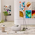 Quiet Decorative Painting Lazy Sofa Green Plant Combination 3d model