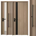 Modern Wooden Hinged Doors With Vertical Stripes Glass Panel And Black Accents