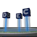 Photo Spot With Blue Cubes Letters D E C Light Beams Circular Pool Green Edges