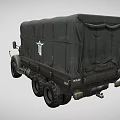 Vintage Dark Green Military Truck with Canvas Covered Cargo Bed Six Wheels and Side Emblem