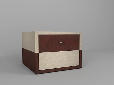 Modern Bedside Table With Two Drawers Brown And Beige Wooden Design 3d model