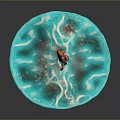 Game Movie Character Octopus Like Creature With Red Body And Blue Water Wave Base