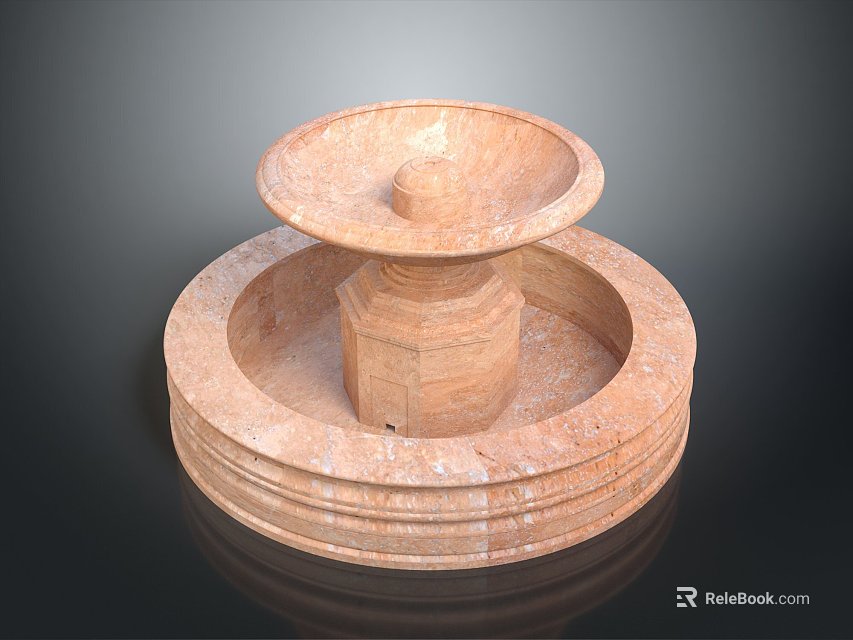 Home Decorative Two Tiered Stone Fountain With Circular Base And Natural Texture 3d model 