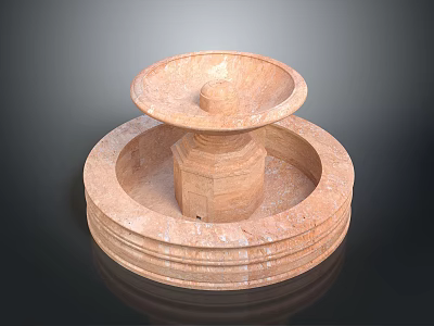 Home Decorative Two Tiered Stone Fountain With Circular Base And Natural Texture 3d model