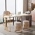 Elegant Modern Tea Table and Chairs with Marble Top and Blush Seats by Large Window