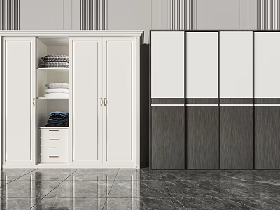 Modern Wardrobe Design With White And Gray Doors Drawers And Storage Shelves 3d model