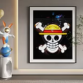 Abstract Painting With Skull Yellow Hat And Crossed Bones In Modern Interior Decor
