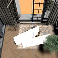 Elegant Villa Balcony Space With Comfy Armchair Floral Rug And Green Plants