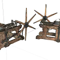 Vintage Wooden Industrial Equipment With Spoked Gear Wheels And Rustic Metal Accents