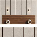 Wooden Bed Accent Wall With Wall Sconces And Decor Pieces 3d model