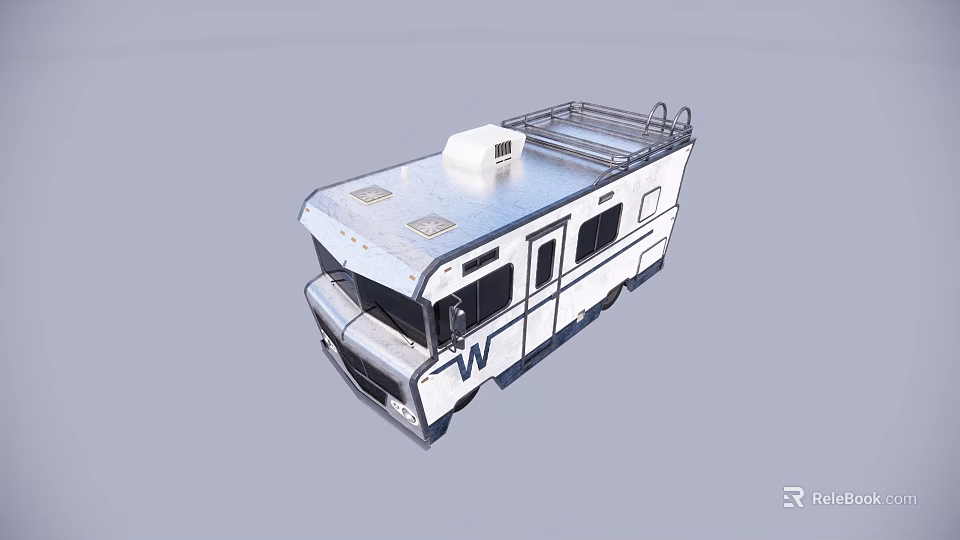 Silver Recreational Vehicle With Roof Rack Side Windows Vent And Exterior Design 3d model 