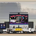 Modern Computer Workstation Setup With Main Monitor Speakers Headphones And Peripherals