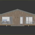 Modern Wooden Small Building Featuring Metal Roof Terrace Table Steps And Simple Design