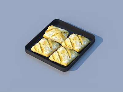 Golden Pastries with Cross Patterns on Black Square Tray Four Pieces 3d model