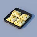 Golden Pastries with Cross Patterns on Black Square Tray Four Pieces