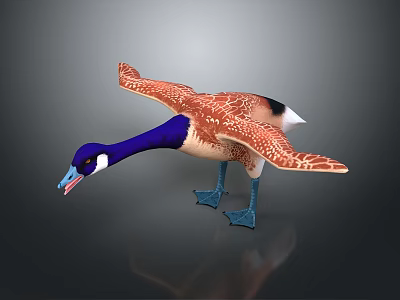 Realistic 3D Duck Model With Spread Brown Wings Blue Neck And Blue Feet 3d model