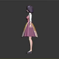 Cartoon Style Female Game Movie Character With Purple Hair Glasses Pink Top Yellow White Skirt