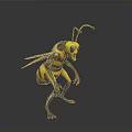 Realistic 3D Model Bee With Yellow Black Stripes In Aggressive Stance On White Background
