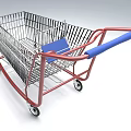 Public Facility Shopping Cart With Red Frame Blue Handle And Metal Basket