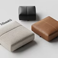 Modern Stylish Ottoman Footstools in Black Beige Brown Leather and Fabric Design