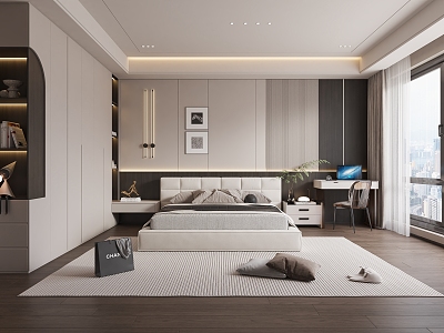 Simple black and white gray bedroom bed wardrobe model