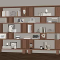 Modern Wooden Bookshelf Interior With Books Decorative Vases And Photo Frames