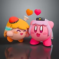 Happy Orange and Pink Hat Wearing Cartoon Characters with Smiling Faces and Floating Hearts