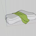 Abstract Shape Gray Fabric Sofa With Green Throw Blanket On Wooden Floor