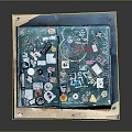 Graffiti Covered Green Cube With Colorful Stickers On Wooden Base