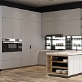 Modern Kitchen Interior With White Cabinets Island Black Dining Chairs Pendant Light And Wooden Floor