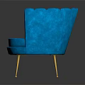 Blue Velvet Single Sofa With Scalloped Back And Gold Metal Legs