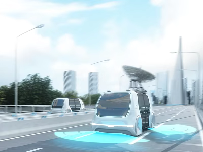 Cartoon Style Future City Road With Autonomous Vehicles And Skyscrapers 3d model