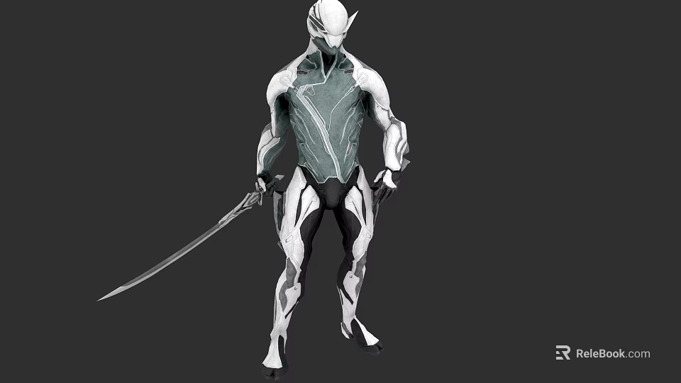 Game and Movie Character with Silver White Body Green Patterns Holding Long Sword 3d model 